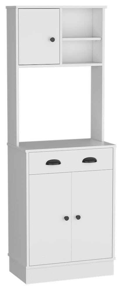 Powell Kitchen Pantry With 2 Cabinets, 2 Open Shelves, and Drawer, White