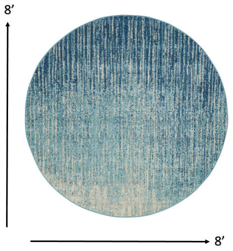 8 Round Navy and Light Blue Abstract Area Rug