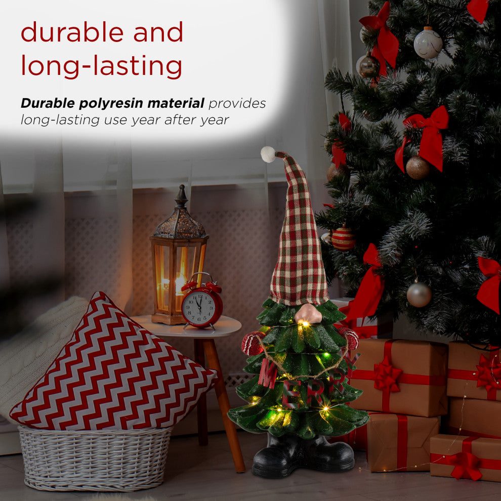 Christmas Tree "Merry" Gnome Decoration with Color Changing LED Lights