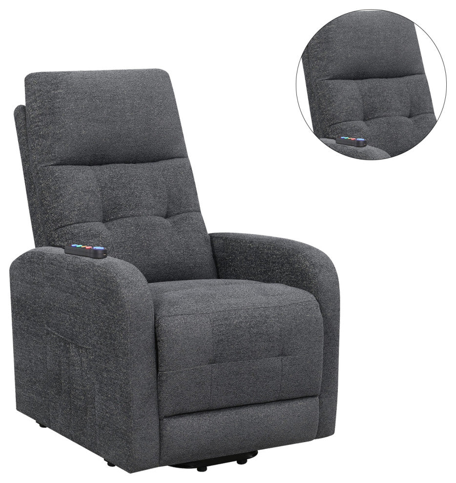 Coaster Howie Tufted Fabric Upholstered Power Lift Recliner in Charcoal