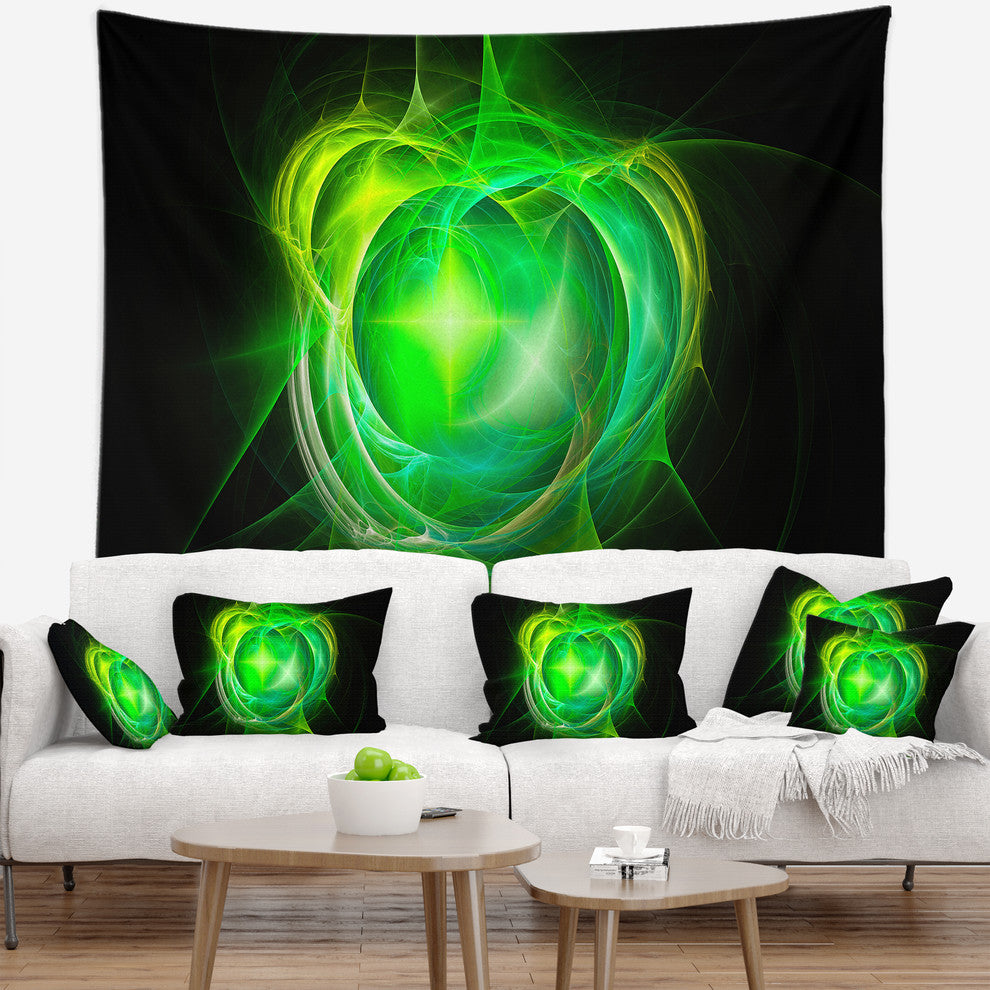 Green Fractal Explosion Supernova Abstract Wall Tapestry, 39"x32"