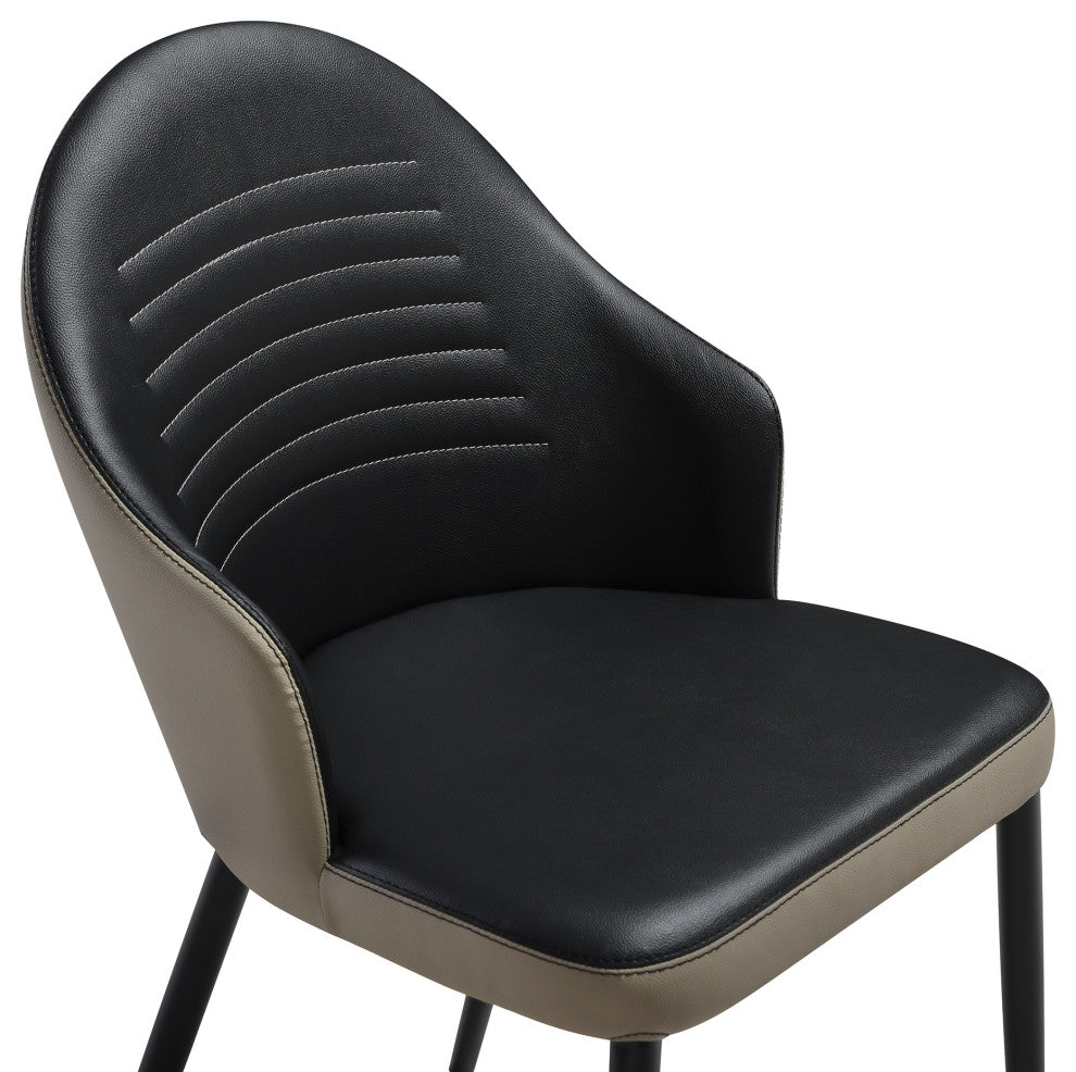 Rocco Upholstered Dining Chair, Taupe Gray and Black Faux Leather Set of 2