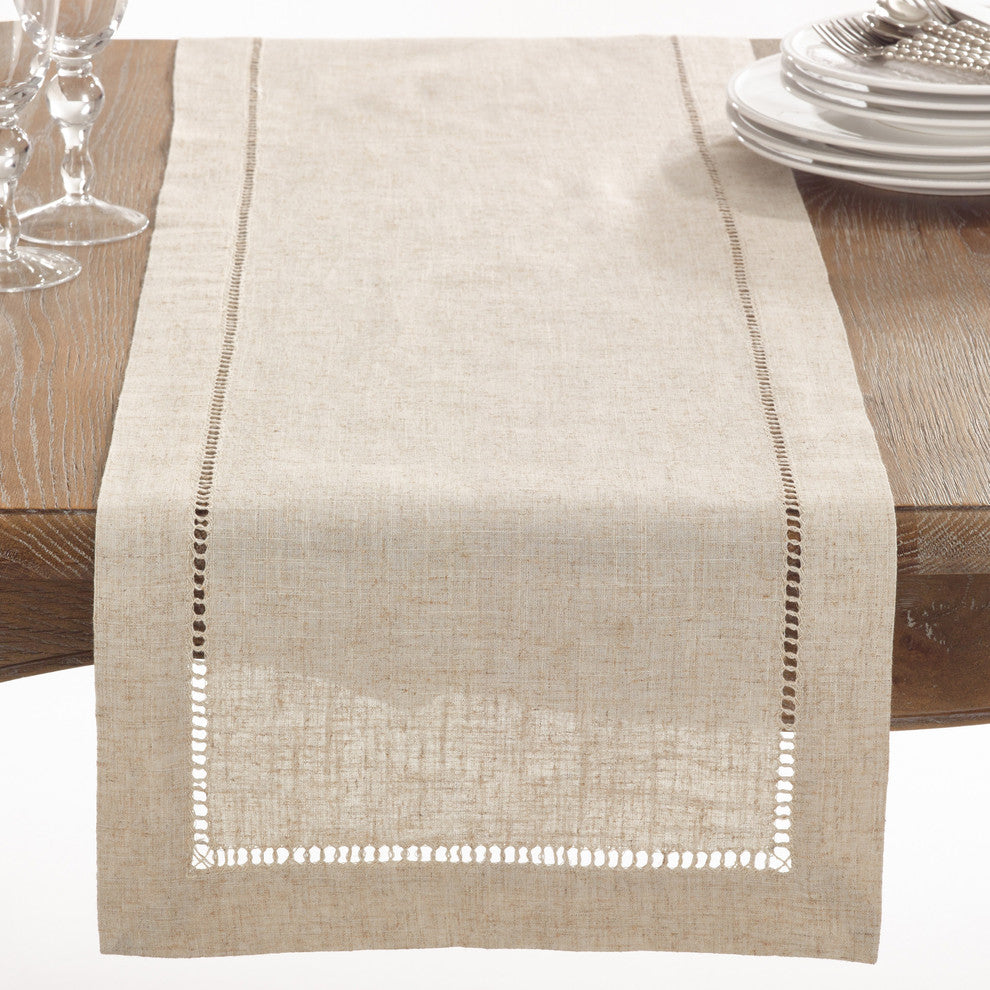 Classic Hemstitched Linen Blend Runner, 16"x90"