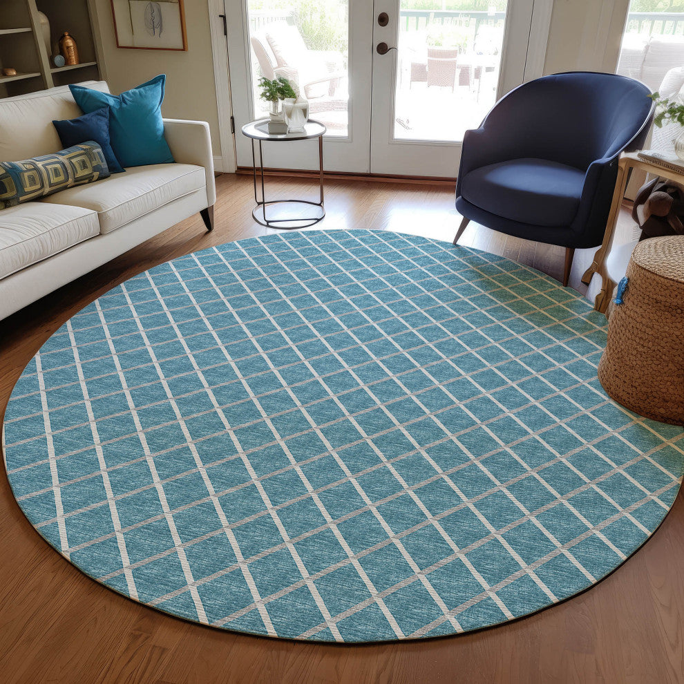 Indoor/Outdoor York YO1 Sky Blue Machine Washable 6' x 6' Rug