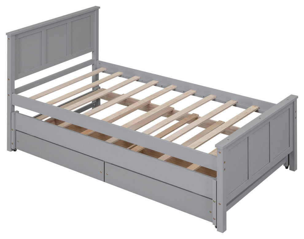 Gewnee Twin Size Platform Bed with Trundle and Drawers, Gray