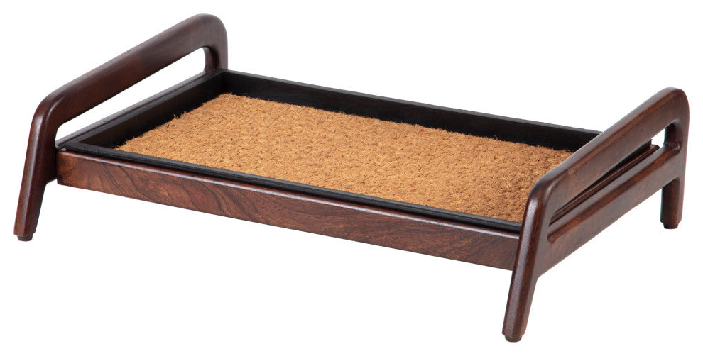 Single-Tier Brown Stand With 2-Pair Rubber Boot Tray Smoked Oak
