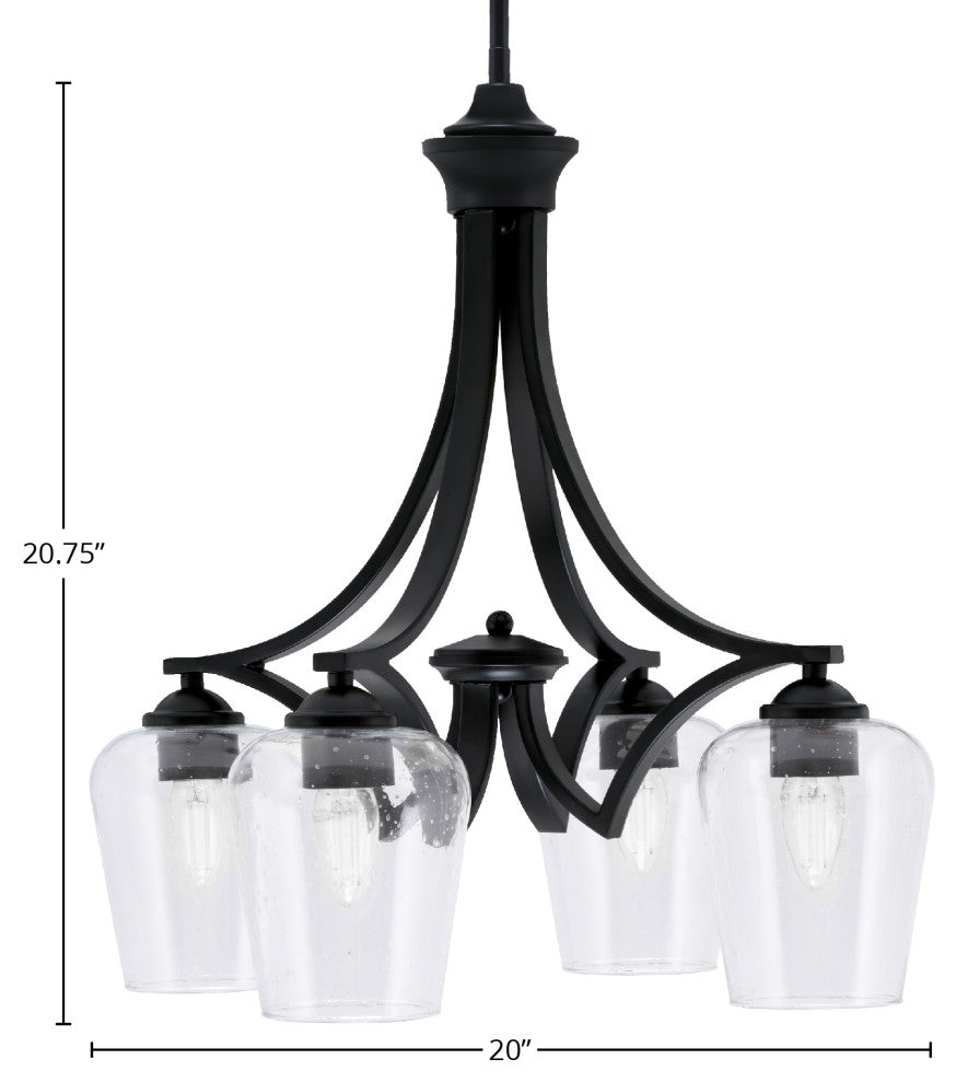Zilo Downlight, 4 Light, Chandelier, Matte Black Finish, 5" Clear Bubble Glass