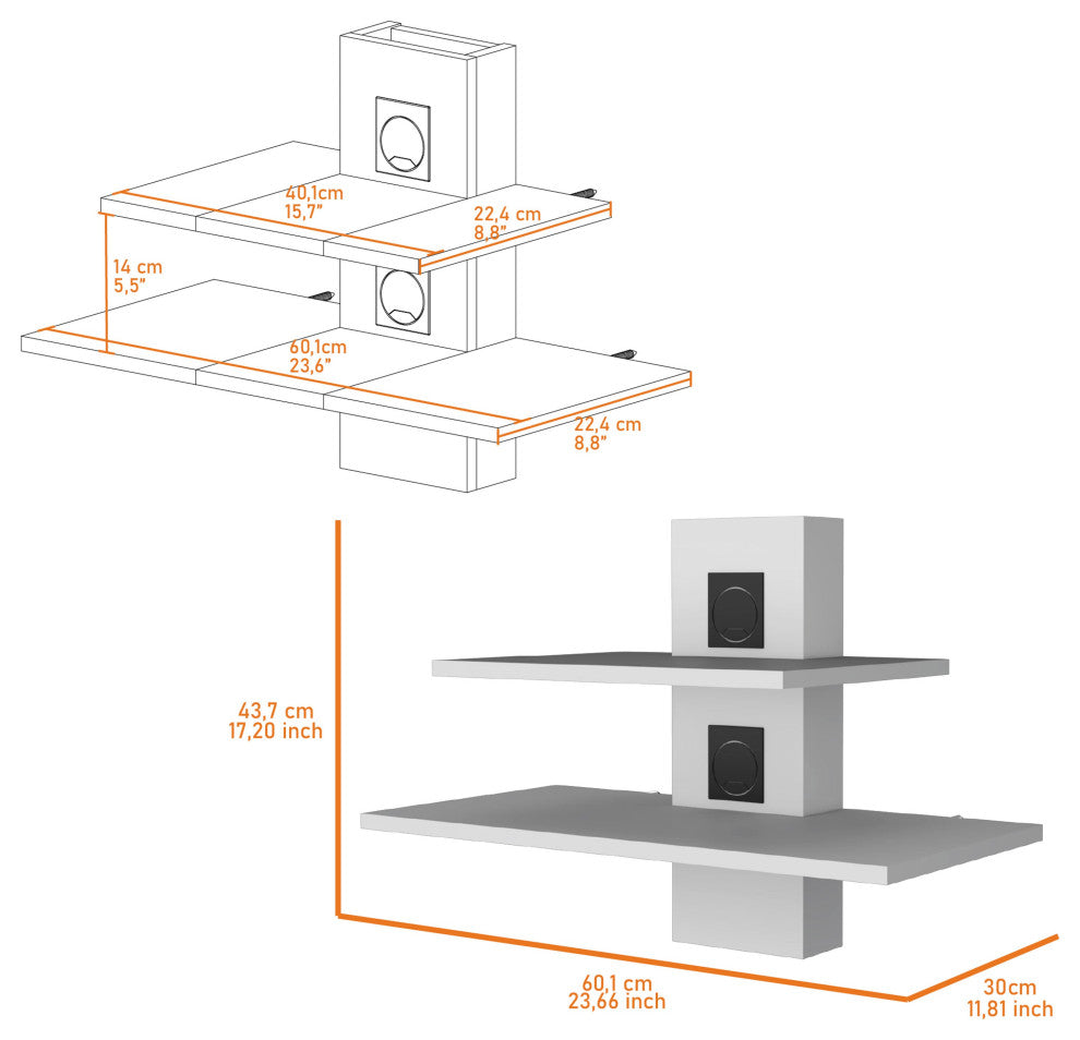 Minot Floating Shelf, Sleek Dual-Shelf Wall Unit with Cable Management