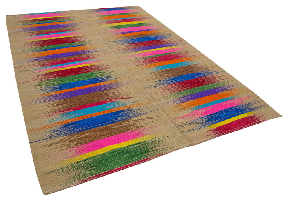Rug N Carpet - Handmade Turkish 6' 8'' x 9' 5'' Modern Design Wool Kilim Rug