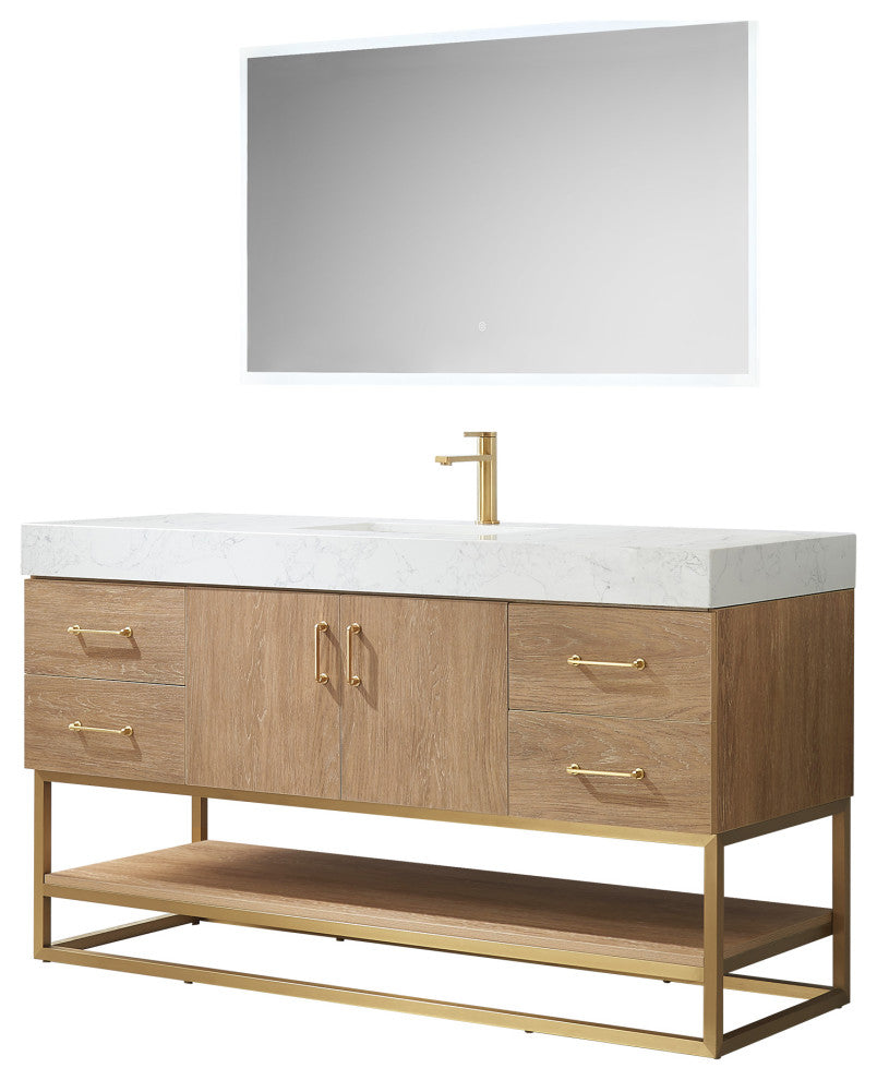 Alistair Vanity, North American Oak With Countertop, 60", With Mirror