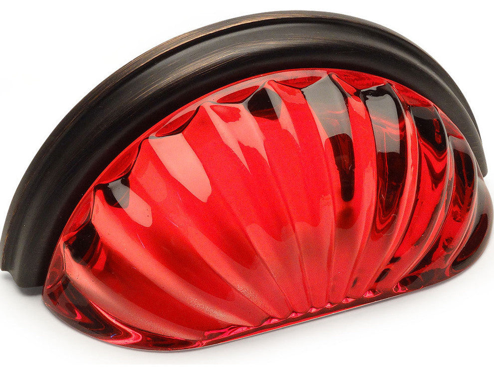Cabinet Cup Pull, Oil Rubbed Bronze and Red Glass