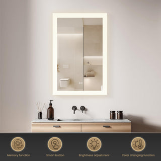 Beijing Rectangular Frameless LED Wall Bath Vanity Mirror, Acrylic, 24"w X 40"h