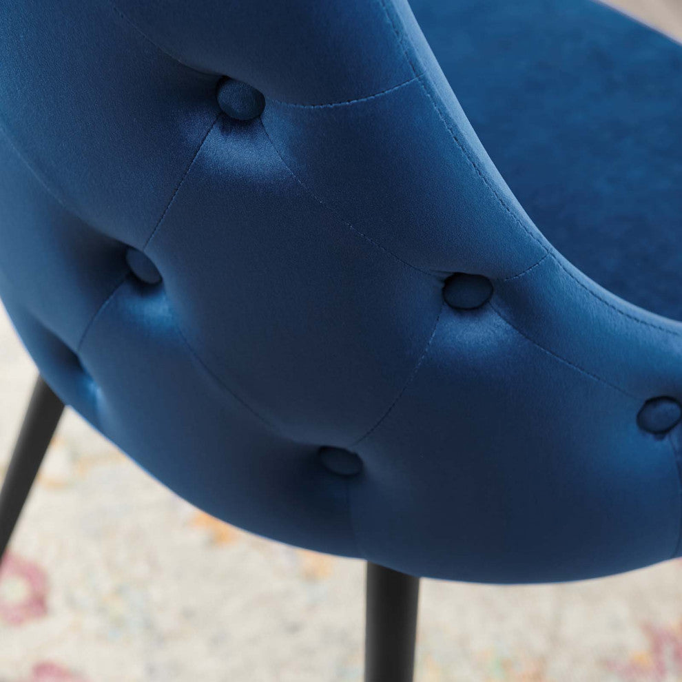Tufted Side Dining Chair, Velvet, Blue Navy, Modern, Cafe Bistro Restaurant