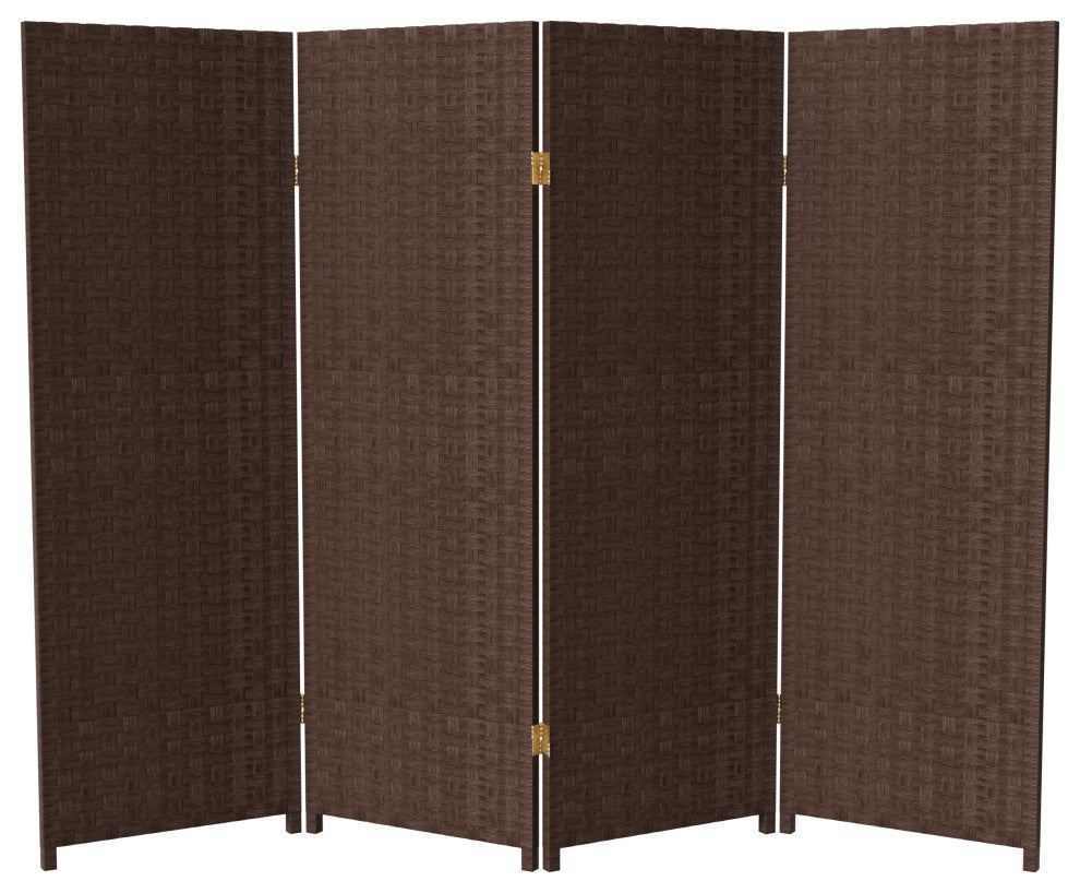 4' Tall Woven Fiber Room Divider, Dark Mocha, 4 Panel