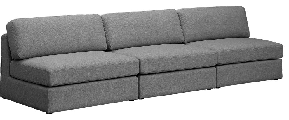Beckham Linen Textured Fabric Upholstered 3-Piece Modular Sofa, Grey
