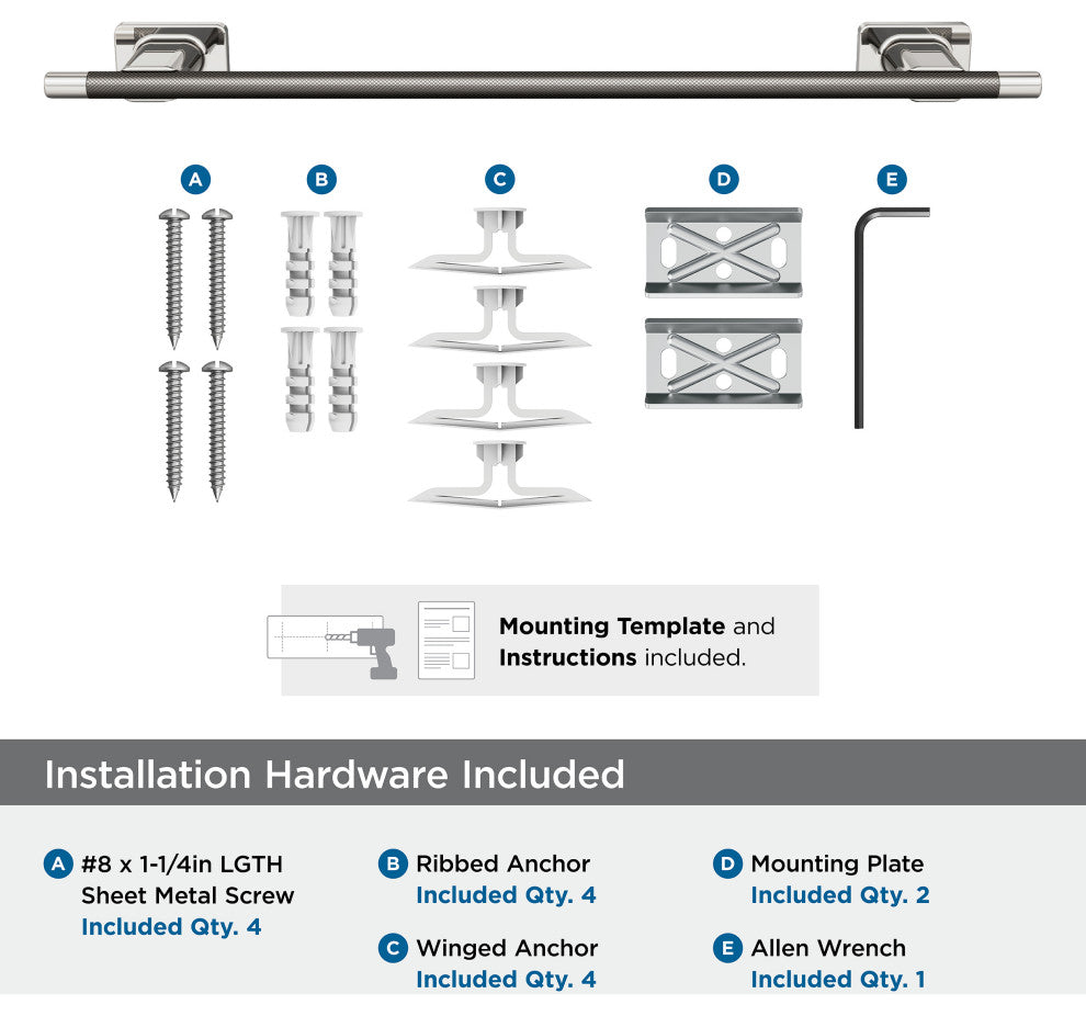 Amerock Esquire Contemporary Towel Bar, Polished Nickel/Gunmetal, 18" Center-to-