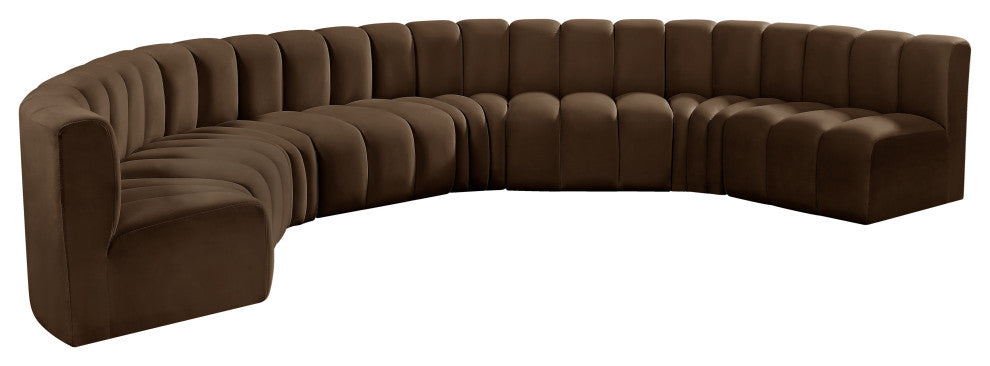 Arc Velvet Upholstered 8-Pc. Inward Curved Modular Sectional, Brown