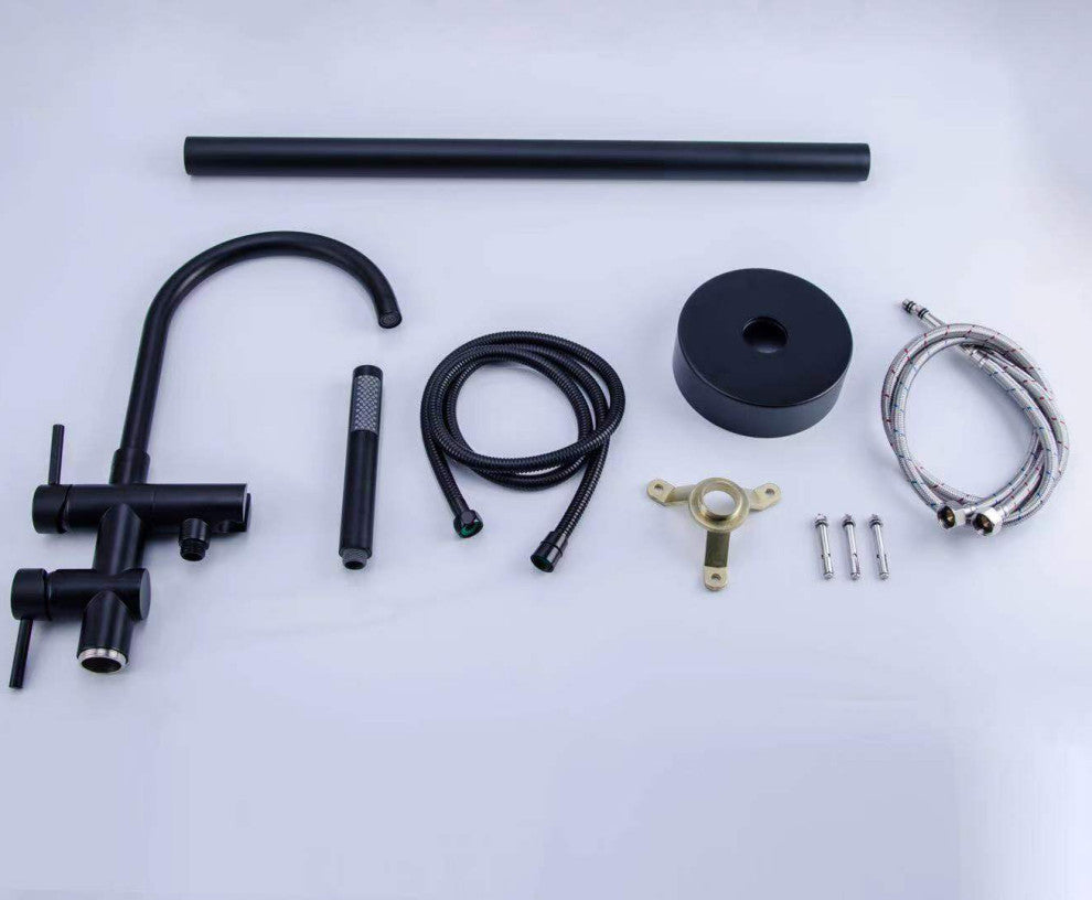 Wellfor Freestanding Bath Faucet, Swivel Spout and Handheld Shower, 2 Handles, Matte Black