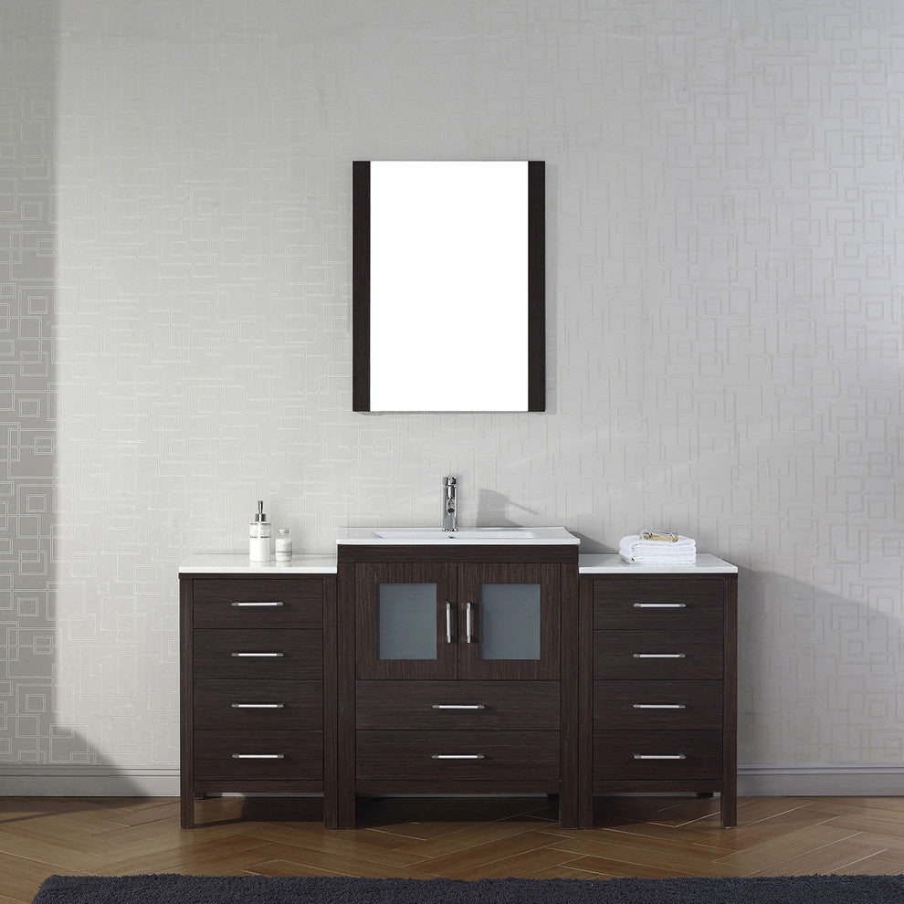 Virtu Dior 64" Single Bathroom Vanity, Espresso, Polished Chrome Faucet, Mirror
