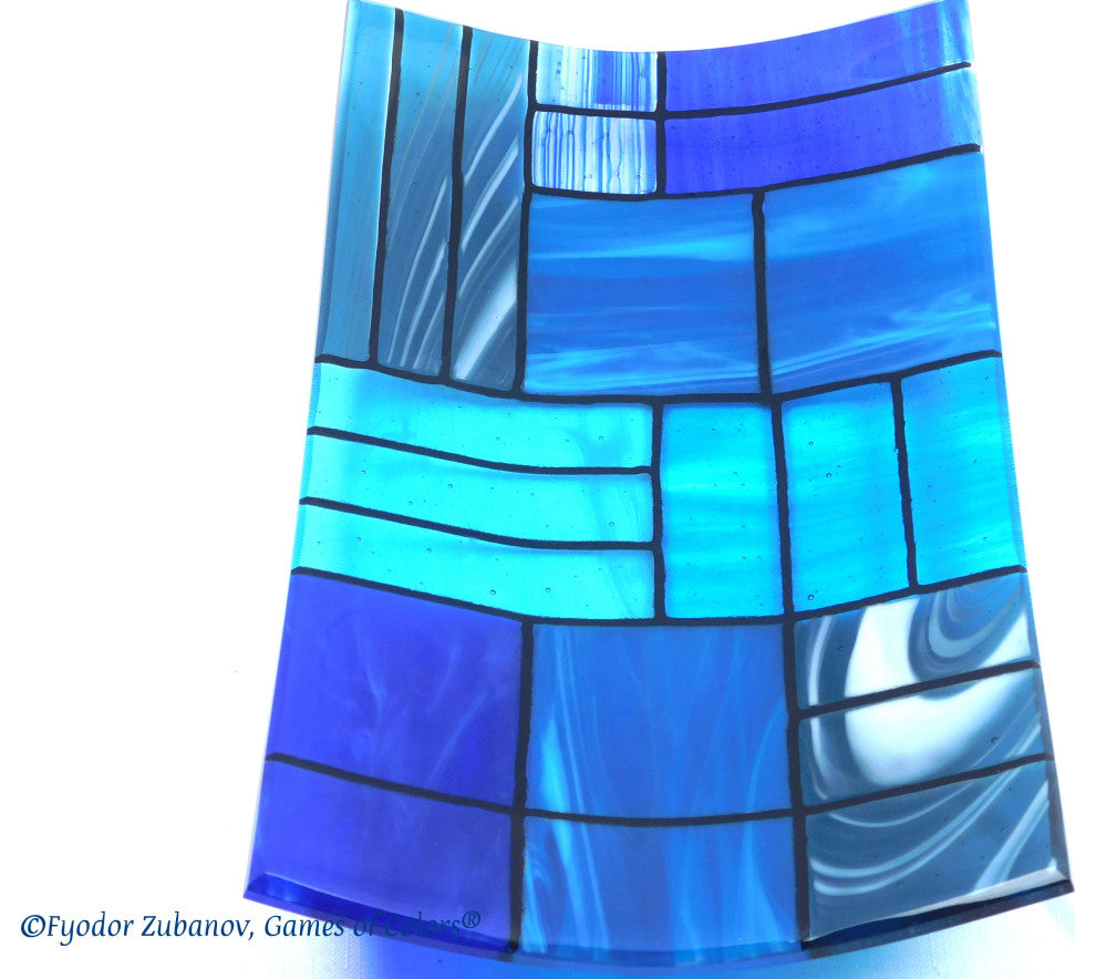Decorative Fused Glass Plate "A Gentle Color Mix", Blue