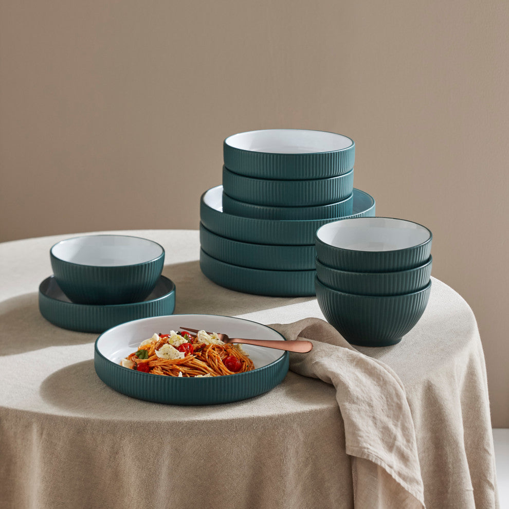 Christian Siriano Larosso Stoneware 12 Piece Dinnerware Set, Green