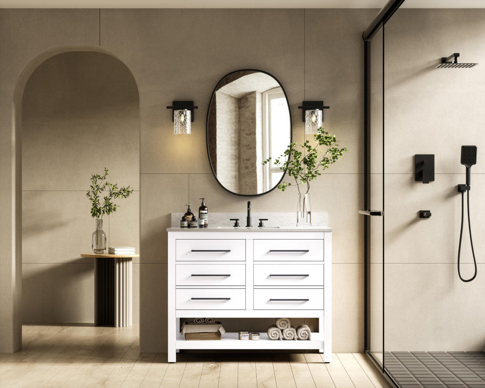 Home Living 42" Single Bathroom Vanity, White With Backsplash