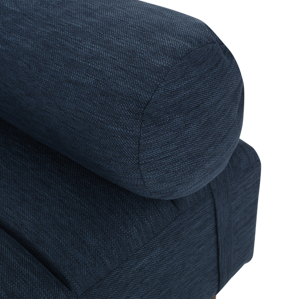 Holmwood Mid Century Modern Fabric Tufted Chaise Lounge With Bolster Pillow, Navy Blue/Natural Walnut