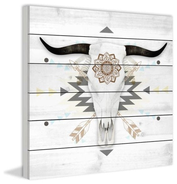 "Brave Skull" Painting Print on White Wood, 40"x40"