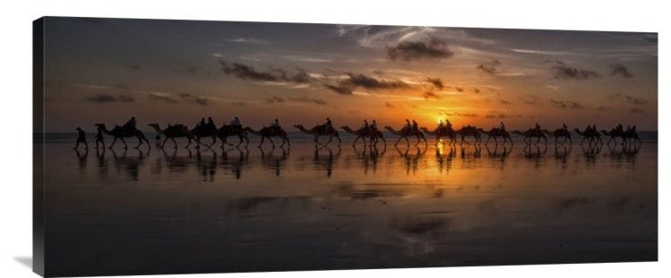 "Sunset Camel Safari" Stretched Canvas Giclee by Louise Wolbers, 30x12"