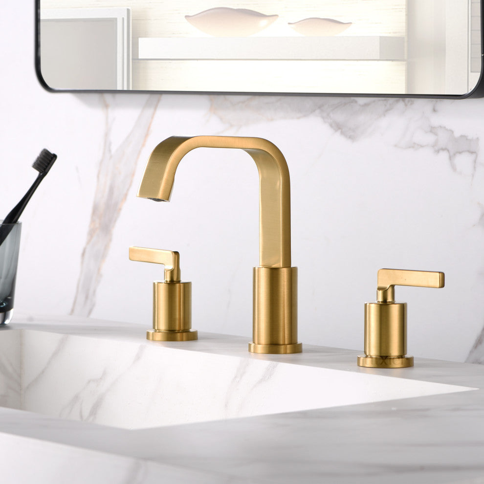 Luxier WSP04-T 2-Handle Widespread Bathroom Faucet with Drain, Brushed Gold