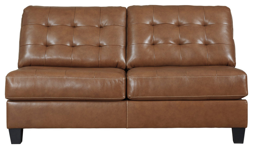 Benzara BM262318 Armless Loveseat With Leatherette and Tufted Back, Brown