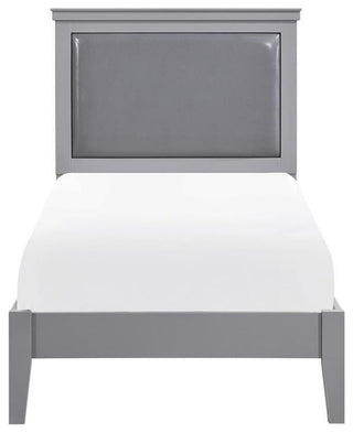 Lexicon Seabright Traditional Wood and Faux Leather Twin Bed in Gray