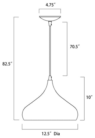 1-Light 12 in. White Single Pendant With Teardrop Metal Shade