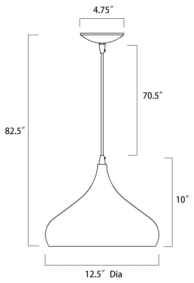 1-Light 12 in. White Single Pendant With Teardrop Metal Shade