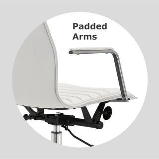 High Back Office Desk Chair, Ribbed PU Leather Computer Armchair, White