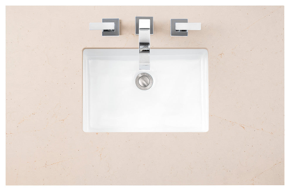 De Soto 36" Single Vanity, Bright White, 3CM Eternal Marfil Quartz Top