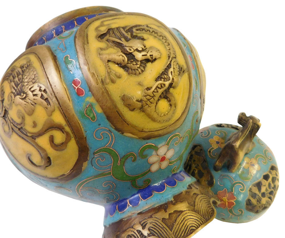 Chinese Metal Blue Yellow Enamel Cloisonne Incense Burner Figure