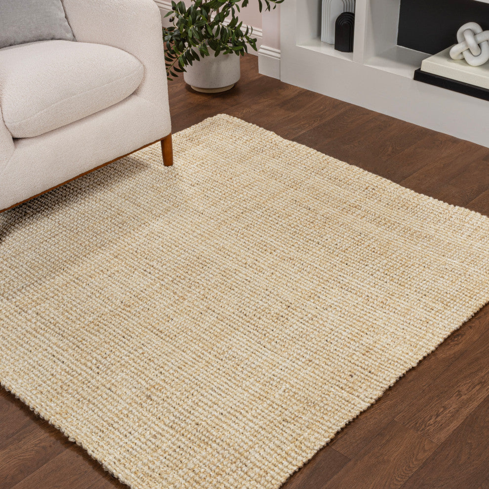 Hiro Hand Woven Chunky Jute Ivory 6' Square Area Rug