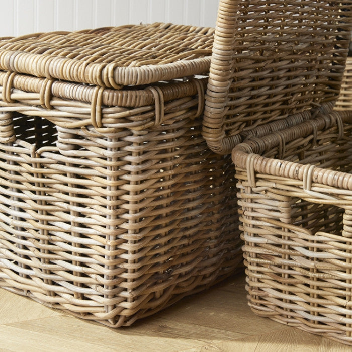 Set of 2 Large Rattan Storage Baskets with Lids Handles Trunks Linens Clothing