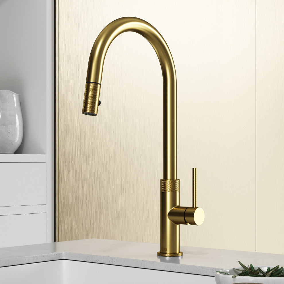 VIGO Bristol 19" H Single Handle Pull-Down Sprayer Kitchen Faucet, Matte Brushed Gold, Without Extras