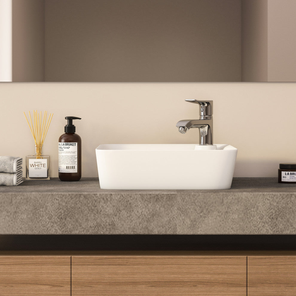 Leonis 17" Square White Finish Ceramic Vessel Bathroom Vanity Sink
