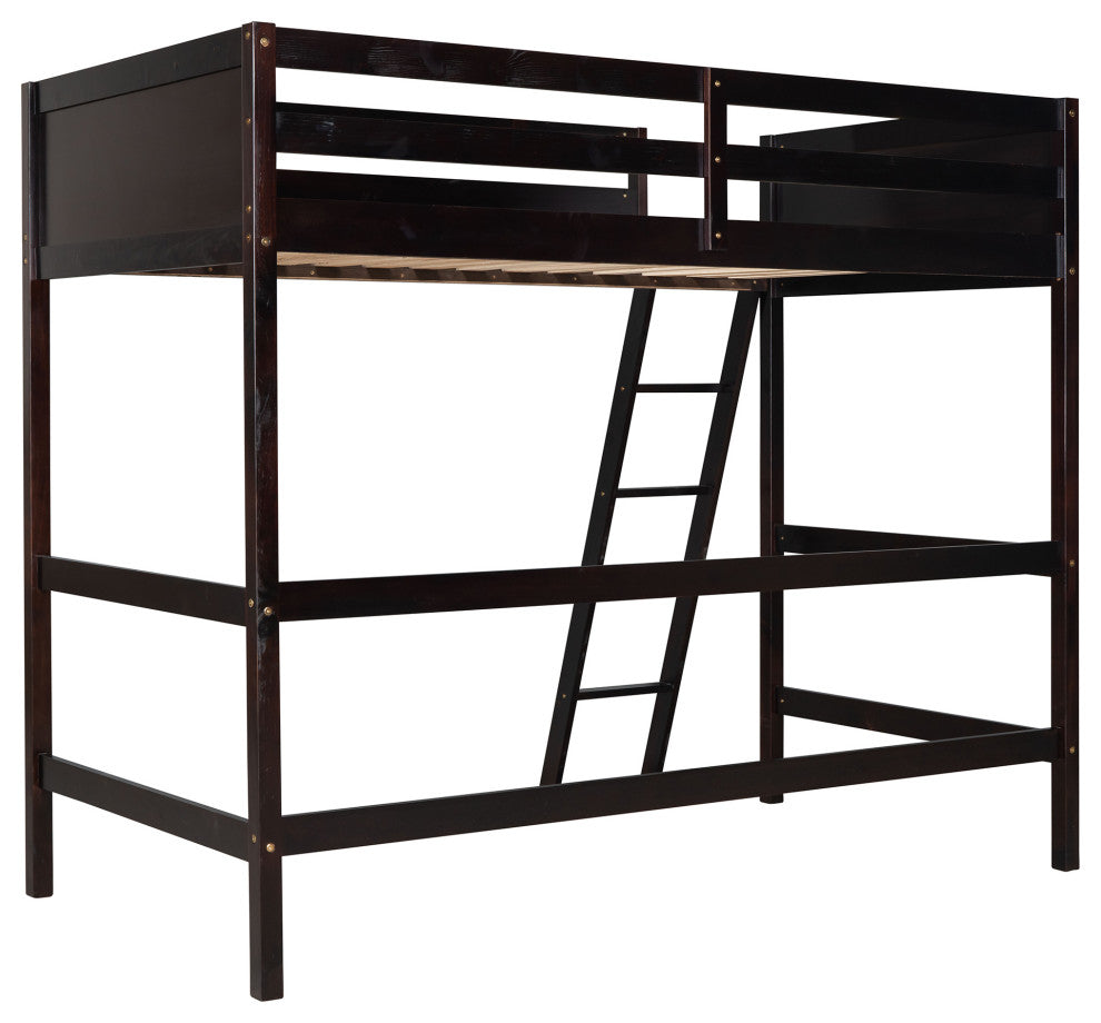 Gewnee Solid Wood Twin Size Loft Bed with Ladder in Espresso