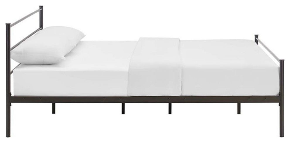 Modway Alina Powder Coated Sturdy Steel Queen Platform Bed Frame in Brown