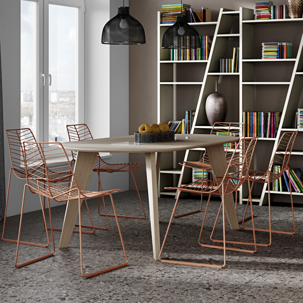 Modern Dining Table, Oak and White Marble