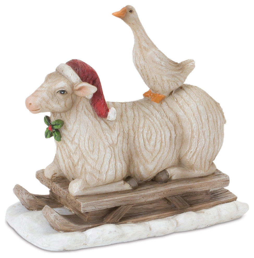 Farmhouse Santa on Sled Figurine, 2-Piece Set