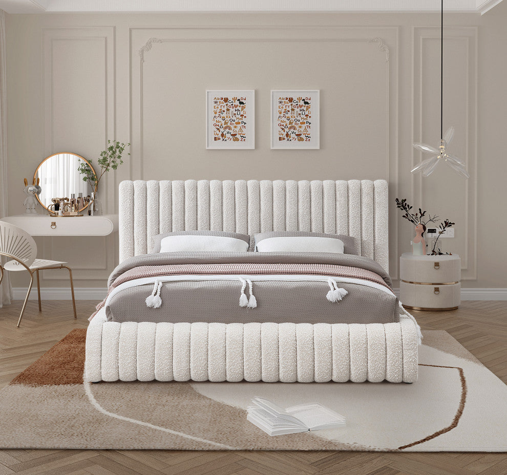 Nash Boucle Fabric Upholstered Bed, Cream, Queen