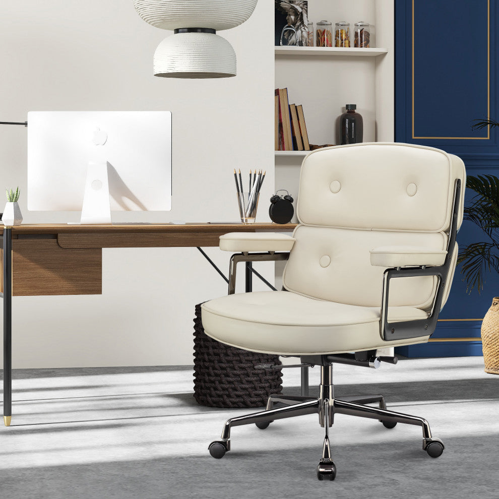 Lobby Mid Back Computer Office Desk Chair, Black Chrome&white
