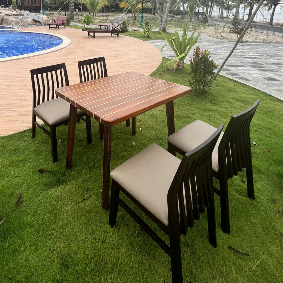 Nautical Table With Inlay Wood Stripes, Small