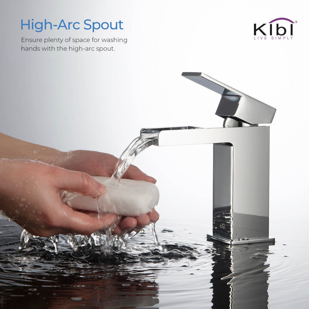 Waterfall Single Handle Bathroom Faucet KBF1004, Chrome, W/ Drain