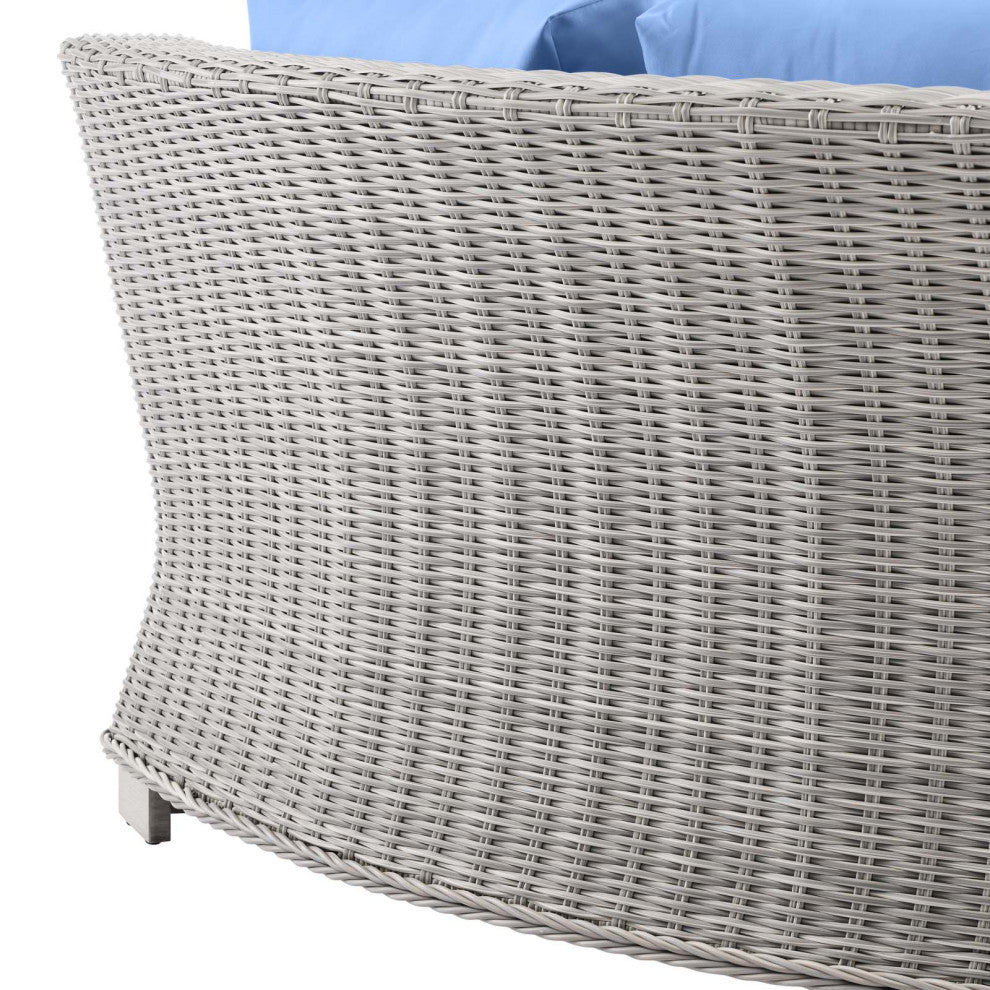 Sofa Corner Chair, Rattan, Wicker, Gray Blue, Modern, Outdoor Patio Cafe
